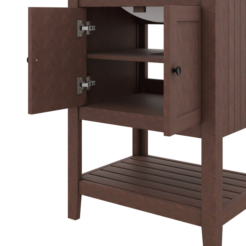 Meuble-lavabo moderne 24 po avec lavabo en céramique exquis et tablette ouverte, Brun