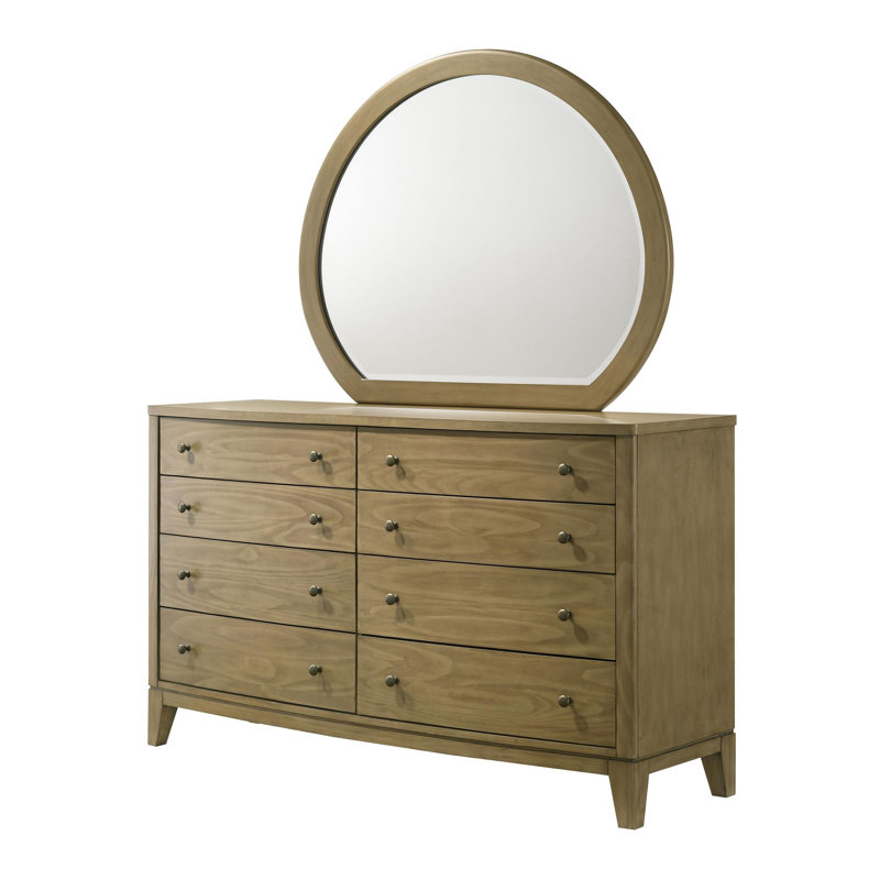 Commode 8 tiroirs et miroir en pin naturel