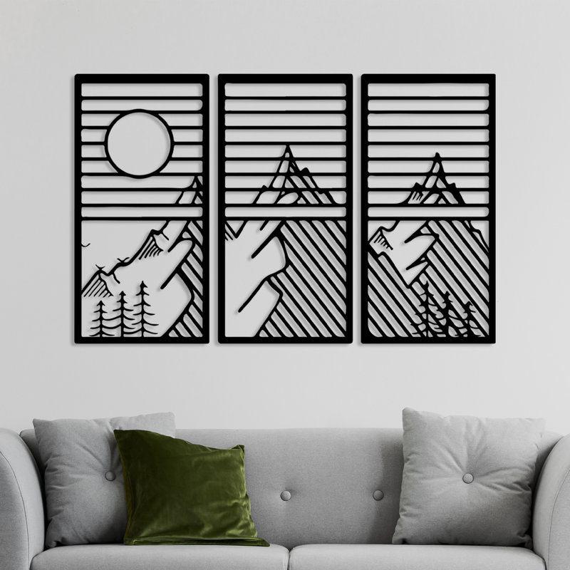 Decorative Metal Wall Accessory (3 Pieces), Black, 31.5 x 15.7 inches | Durable Metal Body, Thickness: 0.06 inches | Ideal for Modern Home Decor, Stylish & Unique Design, Perfect for Living Room & Office Spaces
