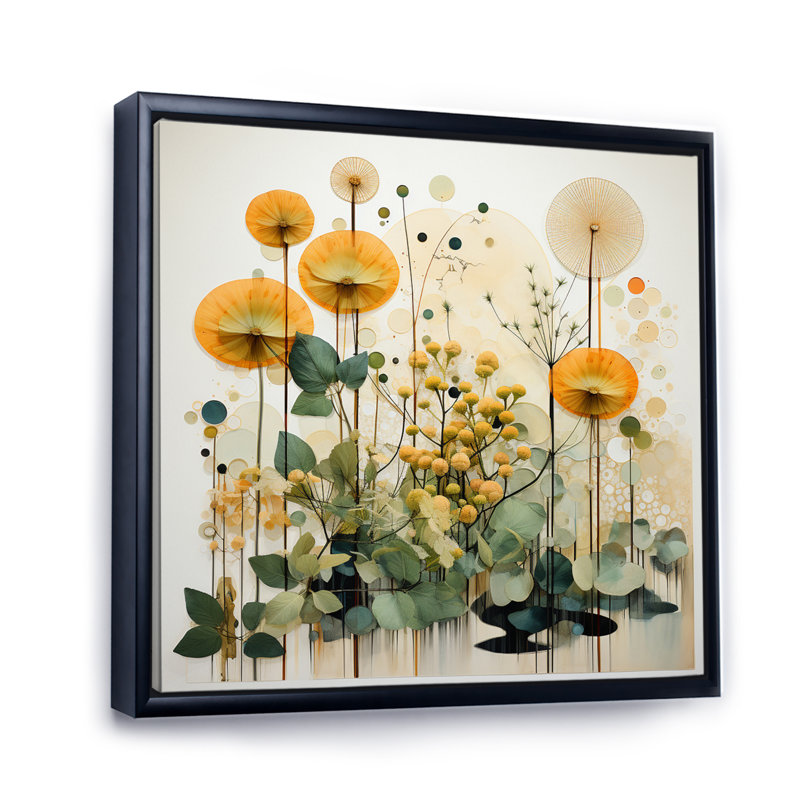 «Green Orange Harmonious Balance I» sur toile, Cadre flottant noir, H 16 po x l 16 po x P 1 po
