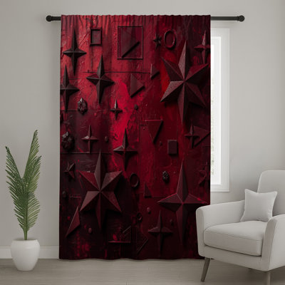 Rideaux rouges, voilages et voilages à motif géométrique rouge - 1 panneau