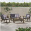 Ensemble de causeuse d'extérieur en bois d'acacia 4 places Temecula - Causeuse, table basse et 2 fauteuils club - fini gris + coussin gris