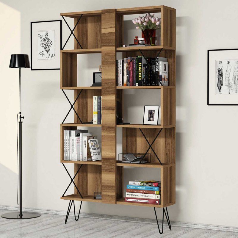 Sherry 90cm W Geometric Bookcase, Walnut