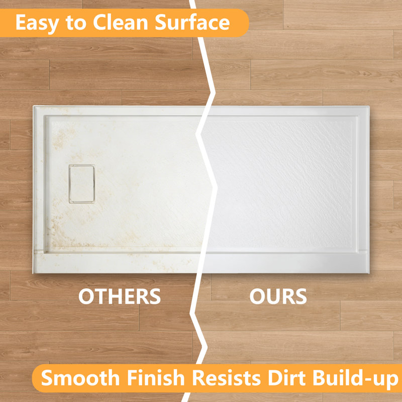 60 In. L X 34 In. W Alcove SMC Shower Pan Base With Left Drain, Left,  60"L X 34"W