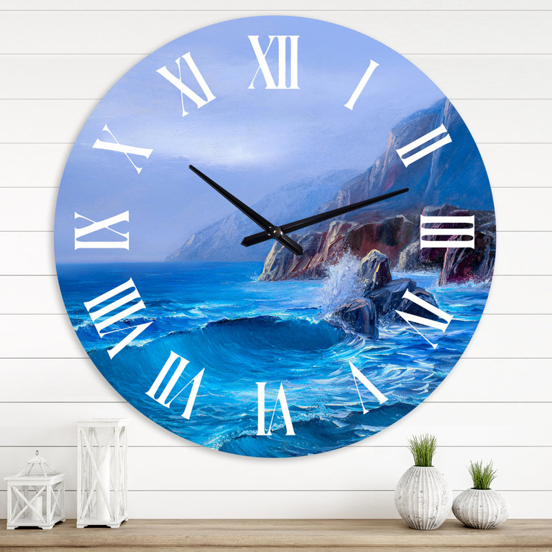Morning On Sea Wave Paints On A Canvas - Nautical & Coastal Wall Clock, 36" H x 36" W x 1" D