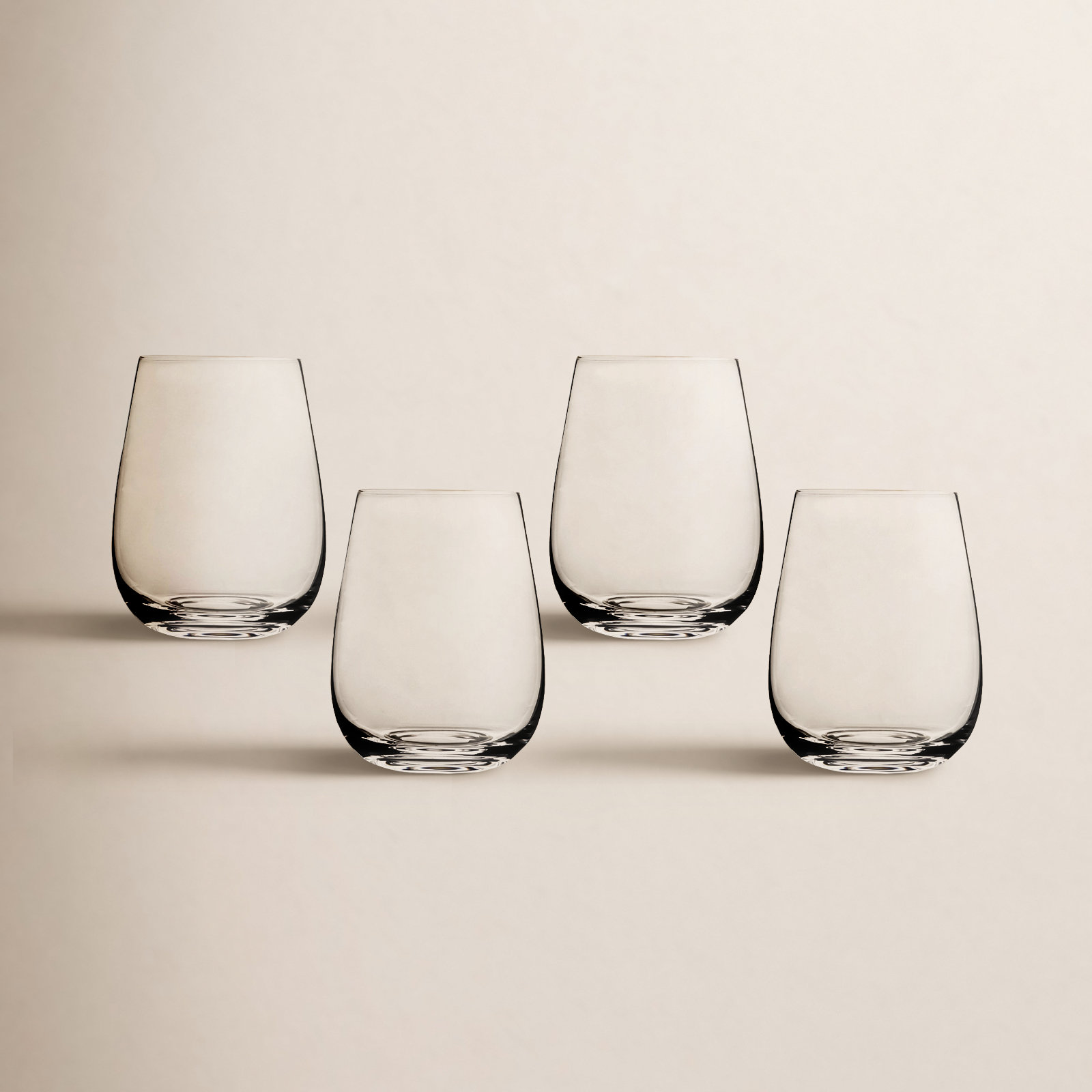 over&back Clear Traditional Mouth-Blown Glassware - Set of 4 Classic Stemless, 18 oz.