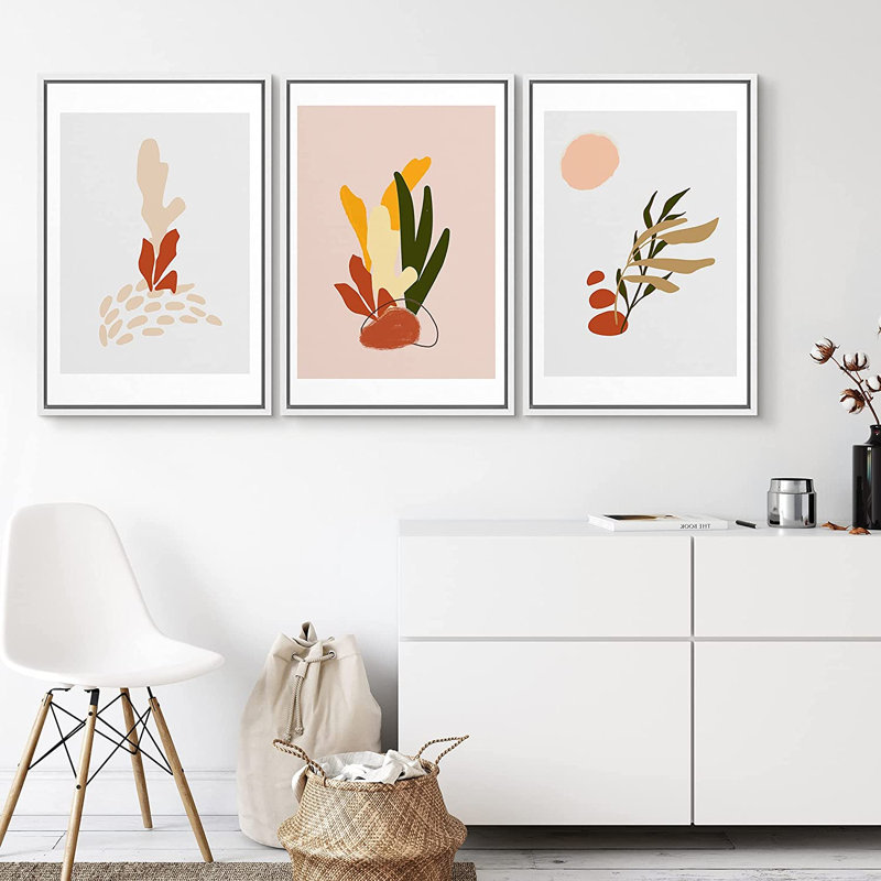 "Bright Abstract Shapes", 3 pièces, cadre flottant, impression sur toile, H 24 po x l 48 po x P 1,5 po
