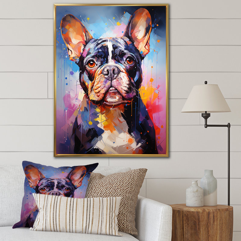 Bulldog Boldness II sur toile, Cadre flottant doré, H 32 po x l 24 po