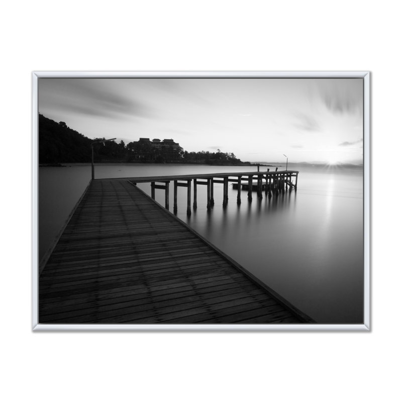 Pont noir et blanc - Peinture sur toile, H 12 po x l 20 po x P 1 po, Cadre flottant blanc