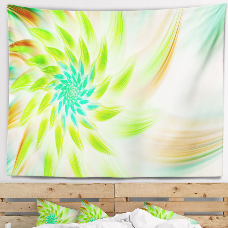 Tapisserie fleur florale à fleur de couleur vert, H 78 po x l 92 po