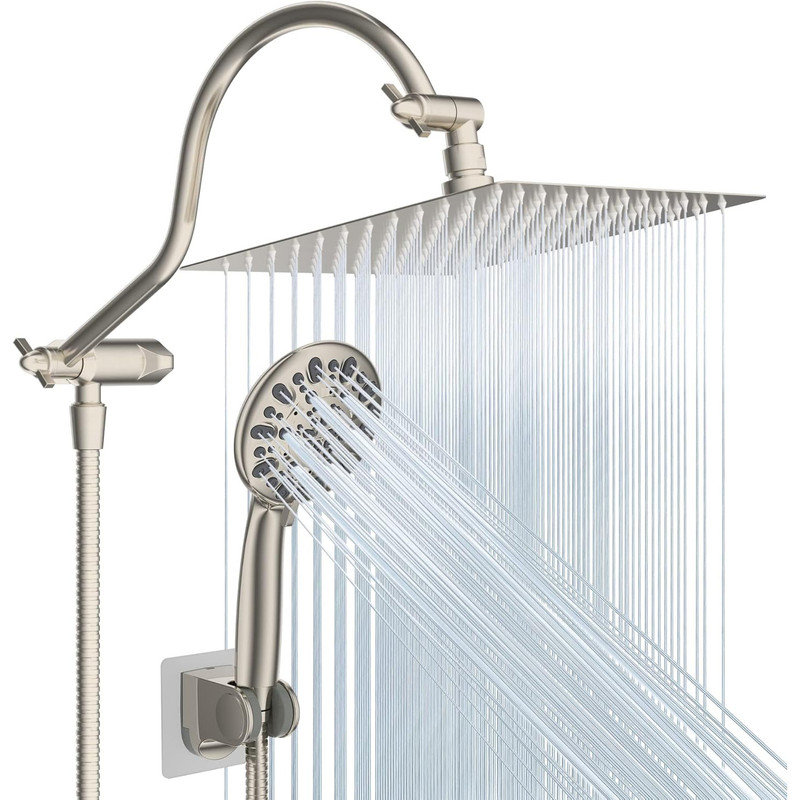 Brushed Nickel Adjustable Height Rainfall Handheld Showerhead Combo