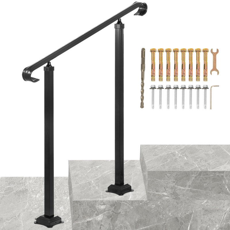 Hand Rails for Outdoor Steps, Wrought Iron Railing, Porch and Stair Railing Kit, 97.3cm H x 100.1cm W x 16.3cm D