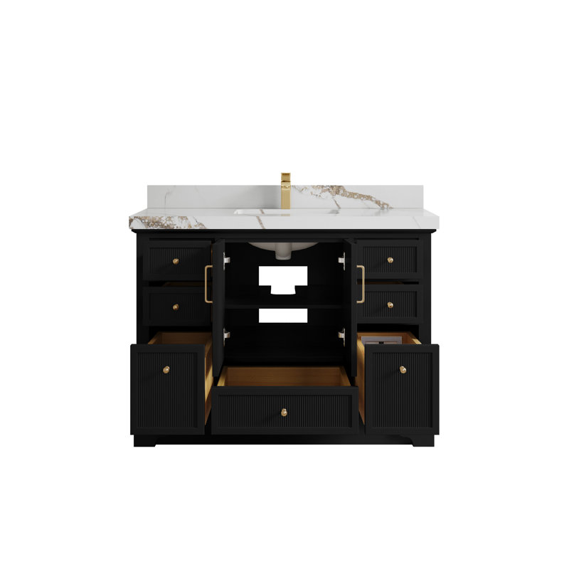 Meuble-lavabo simple autoportant 48 po avec plateau en quartz Alys