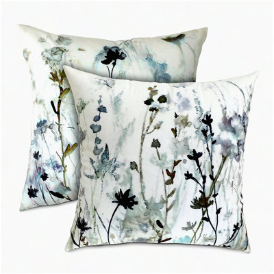 Ink Art Watercolor Flower Branch Pillow Covers - Set of 2 Vintage Soft Square Cushion Cases for Home Sofa Living Room Bedroom Outdoor Decor
