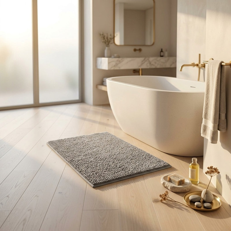 Chenille Bath Mat, Gray