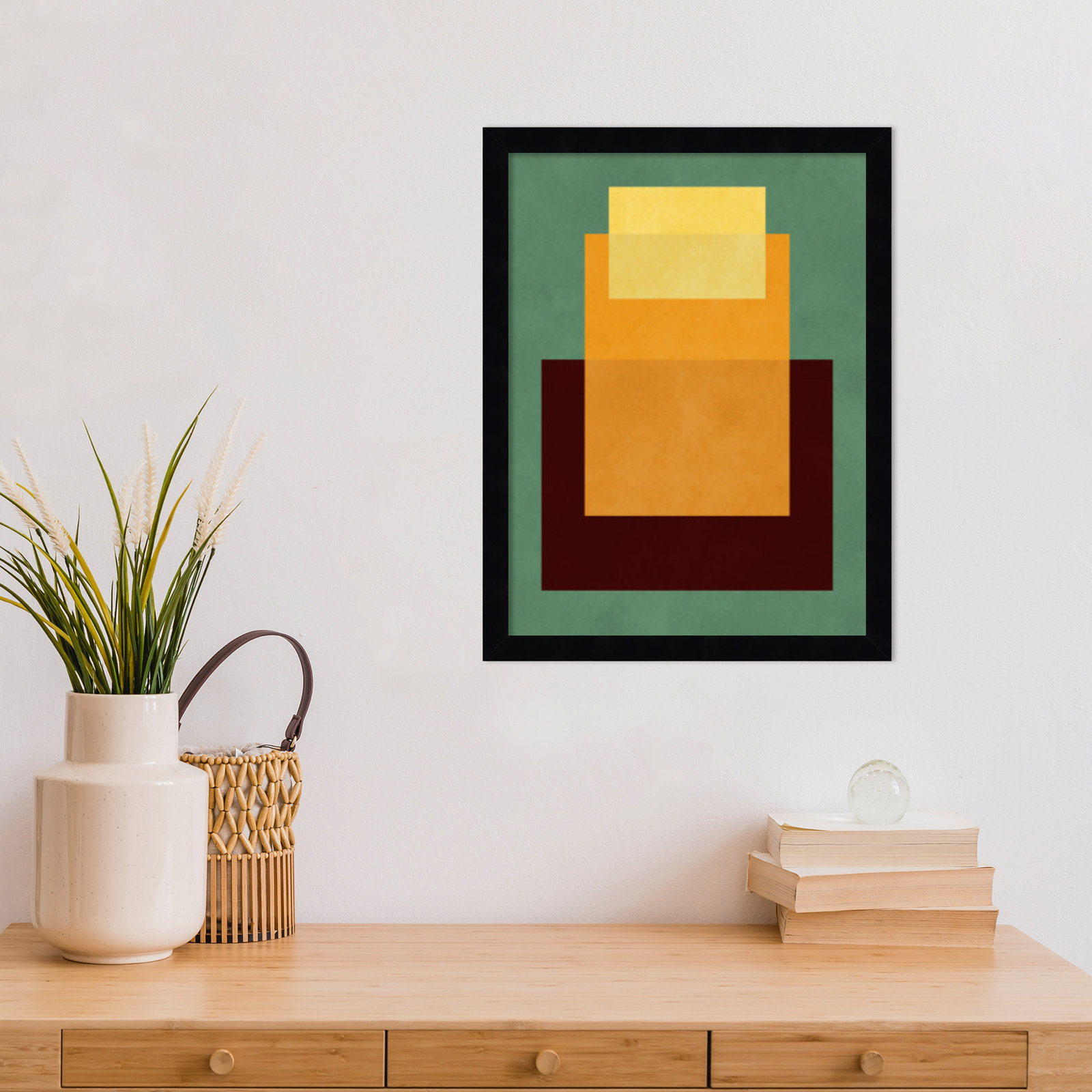 Overlapping Geometry 10 Print, Green/Orange, Black, 17" H x 13" W