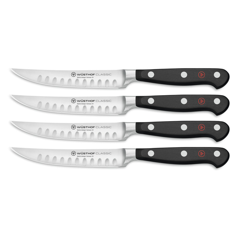 Classic Four Piece Steak Knife Set, Hollow Edge