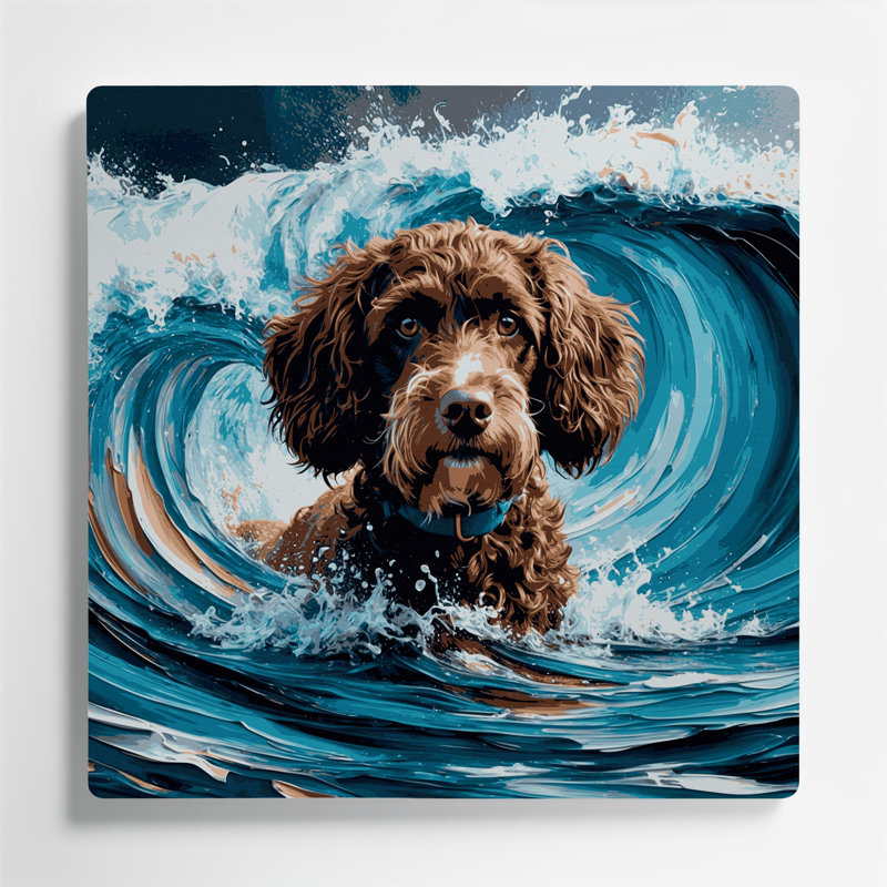 Chiens, chien d'eau espagnol gris, art mural en métal, H 12 po x l 12 po