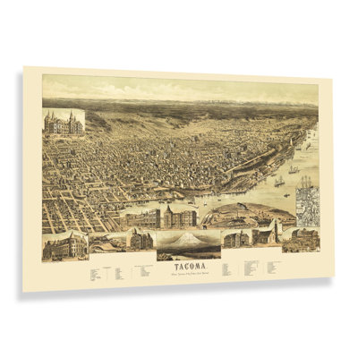 " 1890 Tacoma Washington Map Poster Wall Art "