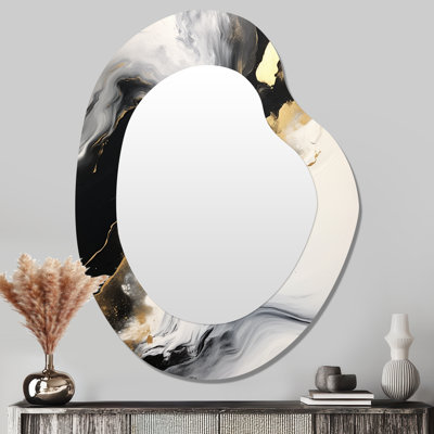 Organic Bliss Minimal Abstract Gold And Black I - Abstract Asymmetrical Modern Large Wall Mirror