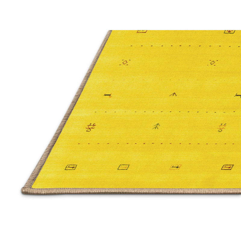 Tapis contemporains jaunes 662 lavables à la machine, Rectangle 5 pi x 7 pi