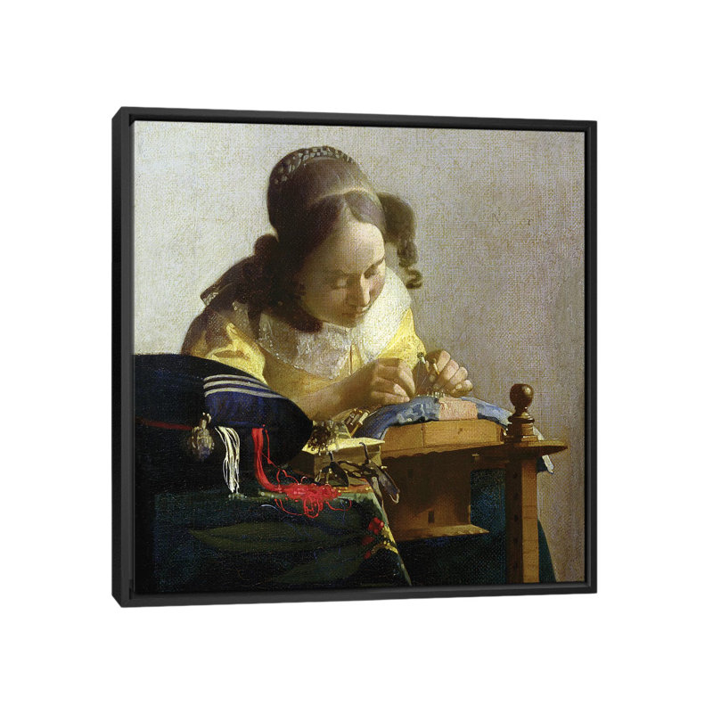 « the lacemaker 1669-70 », reproduction sur toile, H 18 po x l 18 po x P 1,5 po, Toile avec cadre flottant noir, Pas de tapis