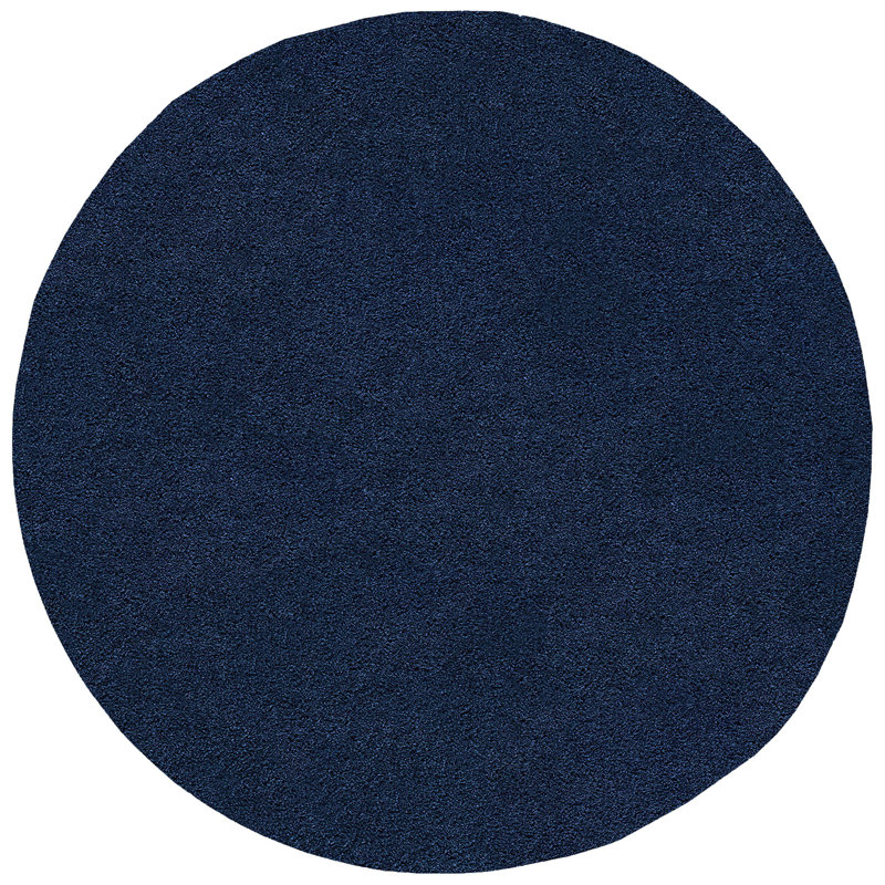 Tapis à longs poils bleu marine Athens, Rond 5 pi 3 po