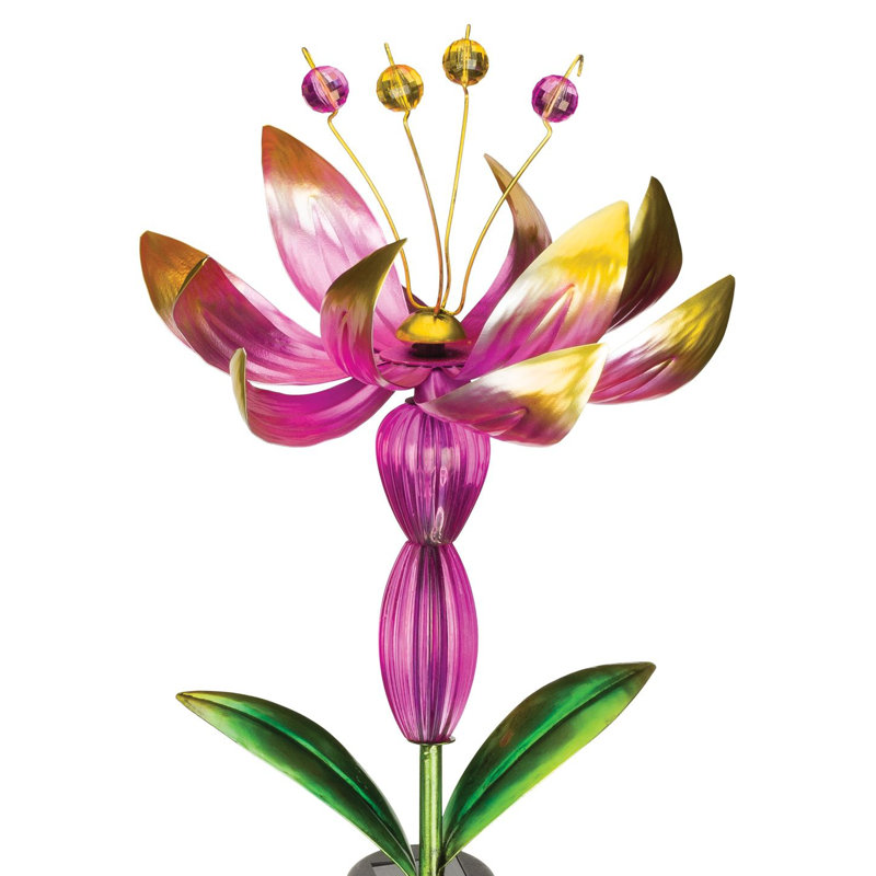 Pink Solar LED Flower Spinner Garden Stake