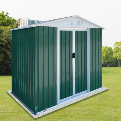 Abri de jardin extérieur avec toit Apex de 6 pi x 4 pi, structure en métal et porte coulissante pour le rangement de matériel de vélo, fabrication en alliage d'aluminium, outil