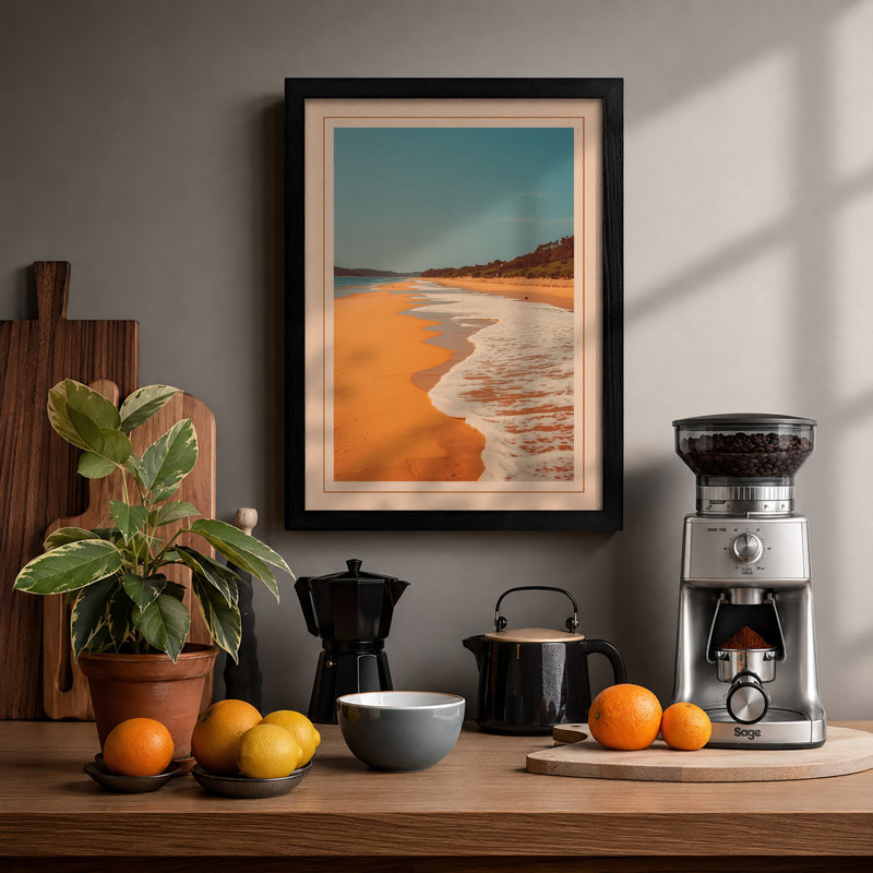 Golden Beach At Dusk Coastal - Print, Black, A3 - 42.0 x 29.7 cm