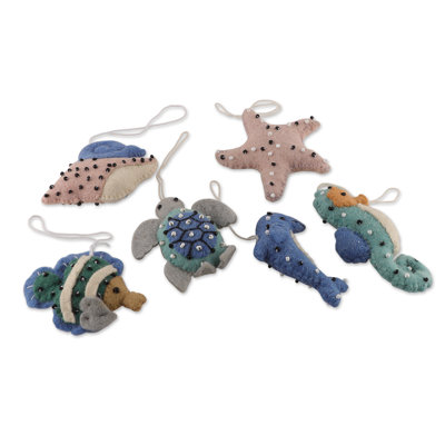 Novica Handmade Seaside Wool Felt Ornaments (Set Of 6)