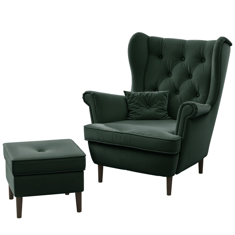 Upholstered Armchair, Black, Green