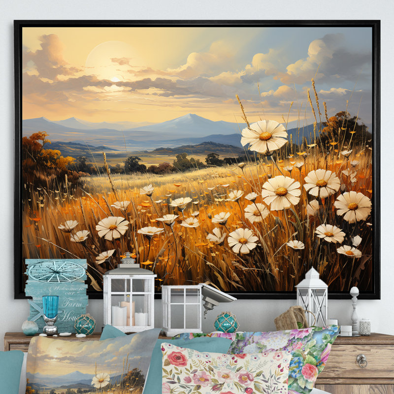 Magnifique champ de fleurs chaudes sur toile, H 12 po x l 20 po x P 1 po, Cadre flottant noir