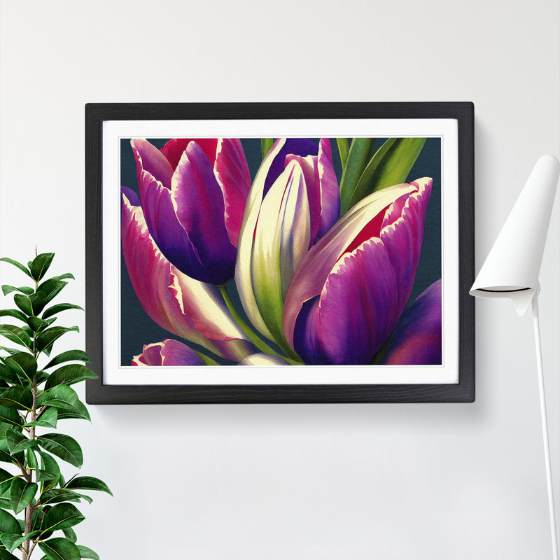 Dreamy Tulip Flowers - Single Picture Frame Painting, Black, 46cm H x 64cm W x 2cm D