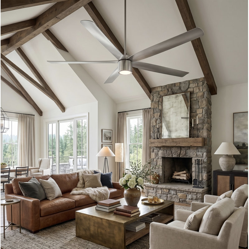 RAVIAN 5-Blade Ceiling Fan With Remote and Dimmable Light, Brushed Nickel, 72"