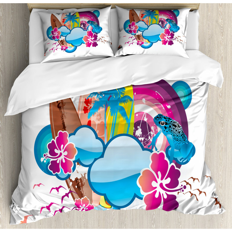 Coastal Polyester Floral Duvet Cover, Queen Duvet Cover + 2 Pillow Shams