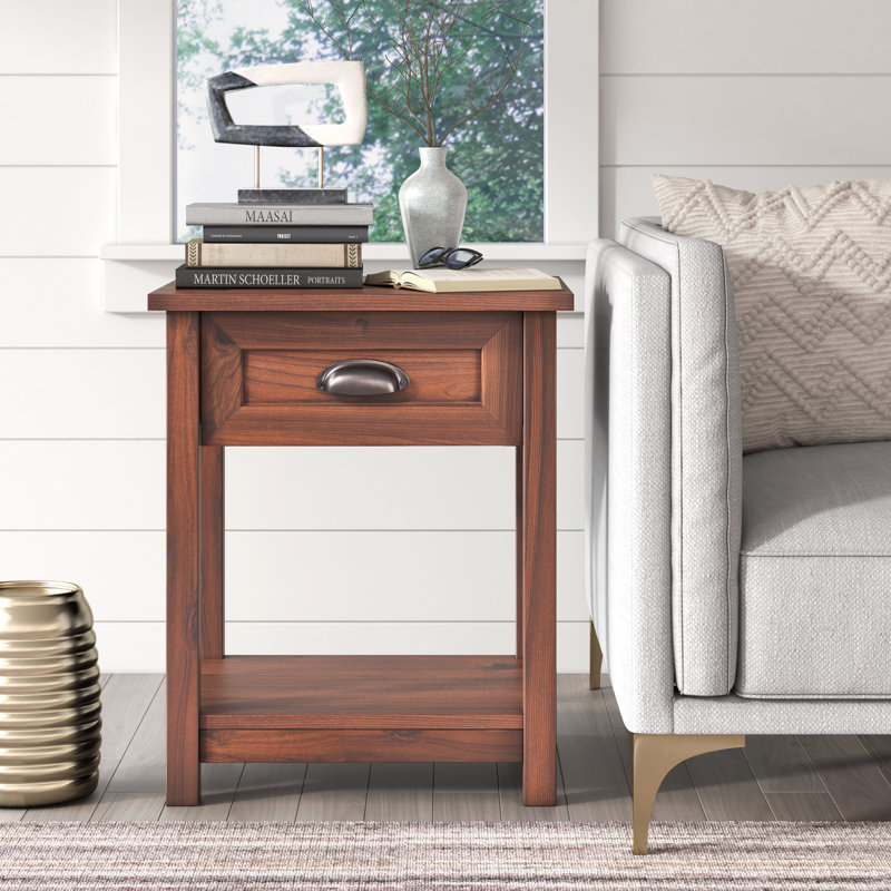 ClickDecor Bailey Nightstand with 1 Drawer and Display Shelf, Black, Dark Brown