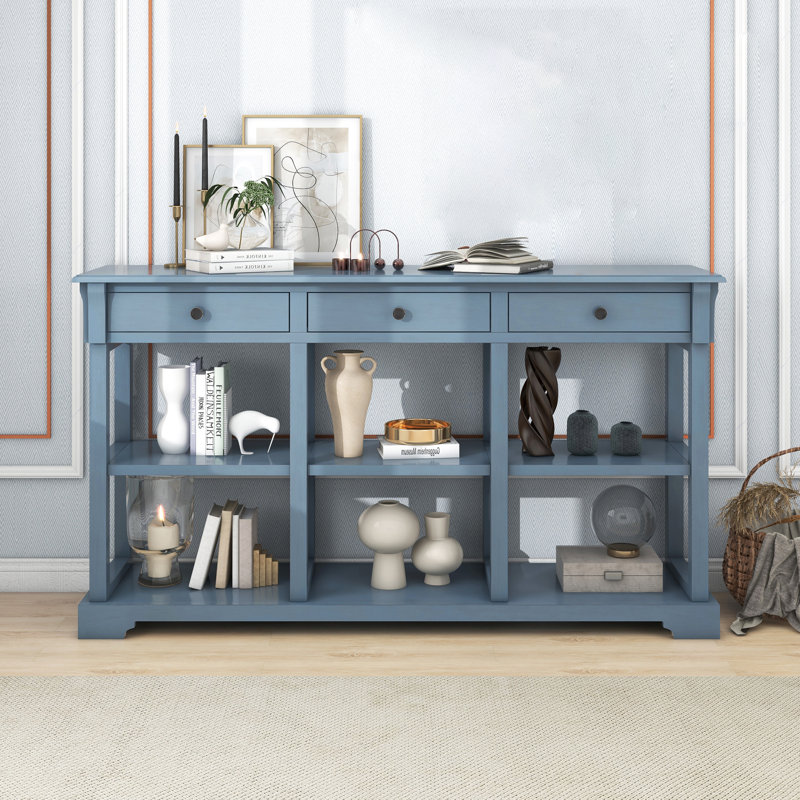 Console rétro en bois massif Cesilia, Bleu