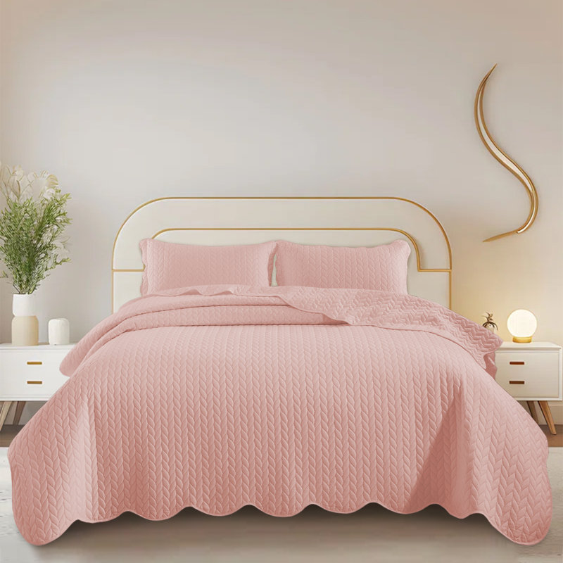 Embossed Quilted Bedspread Set – Soft Microfiber Coverlet With Pillow Shams, Hotel-Style Bedding For High Beds, Peach