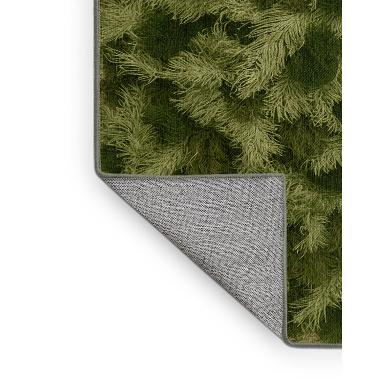 Machine Washable Botanical Green Area Rug, Square 6'