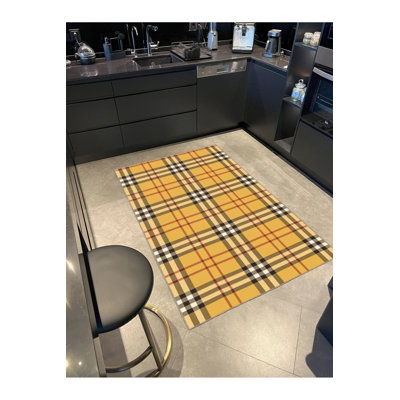Yellow Geometric Woven Base And Decorative Washable Carpet