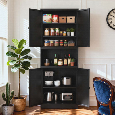 72" High Steel Kitchen Pantry Storage Cabinet with Large Countertop, Adjustable Shelves and Hooks, Heavy-duty Modern Style Cabinet