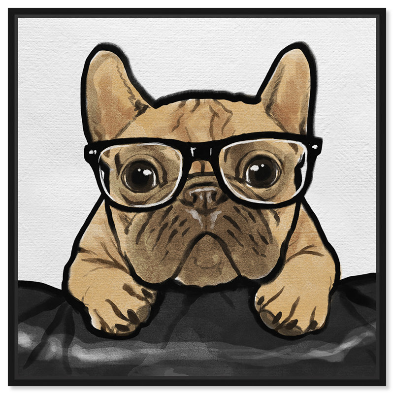 « Animals Nerdy Frenchman Dogs and Puppies » - impression d'art graphique, H 12 po x l 12 po, Cadre noir