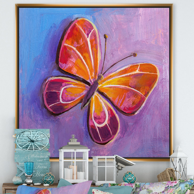 «Butterfly Portrait in Multicolors I», reproduction sur toile flottante, H 30 po x l 30 po x P 1 po, Toile encadrée d'or