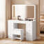 Meuble-lavabo de 46 pouces avec grand miroir à DEL, coiffeuse à maquillage professionnelle avec 7 tiroirs, station de charge et lumières réglables, blanc