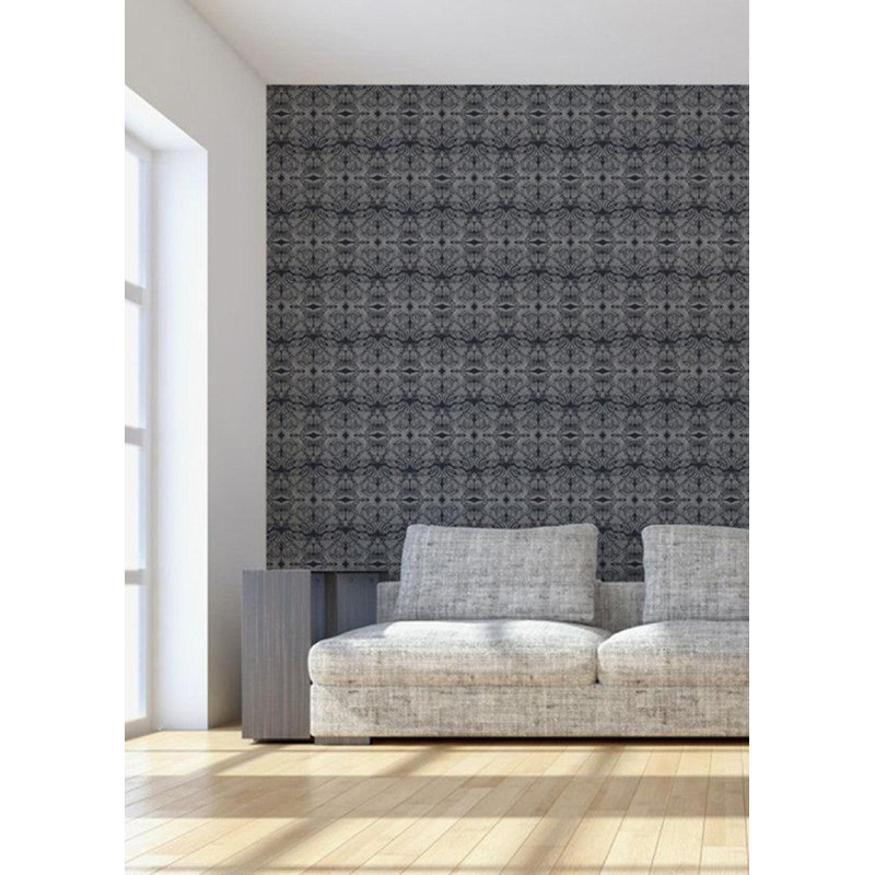 Abra Flora 10' L x 24" W Wallpaper Roll, Silver Night, Faux Grasscloth, Non-pasted