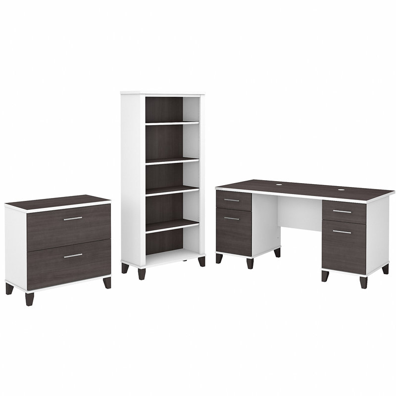 Magomed 3 Piece Computer Desk Office Set, Storm Gray/White
