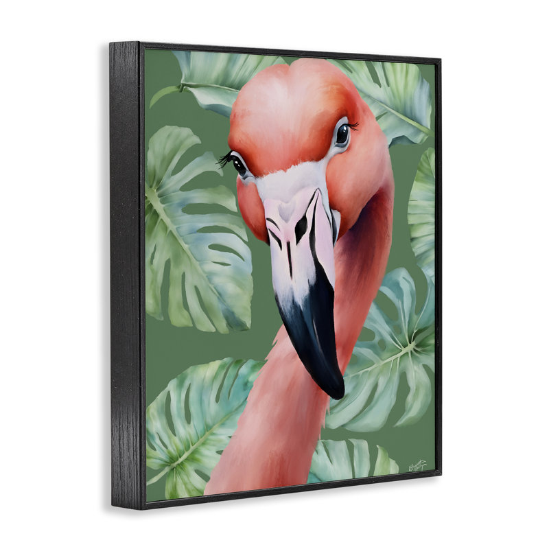Flamant rose avec feuilles de Monstera, estampe numérique, conception par Elizabeth Medley, H 14 po x l 11 po