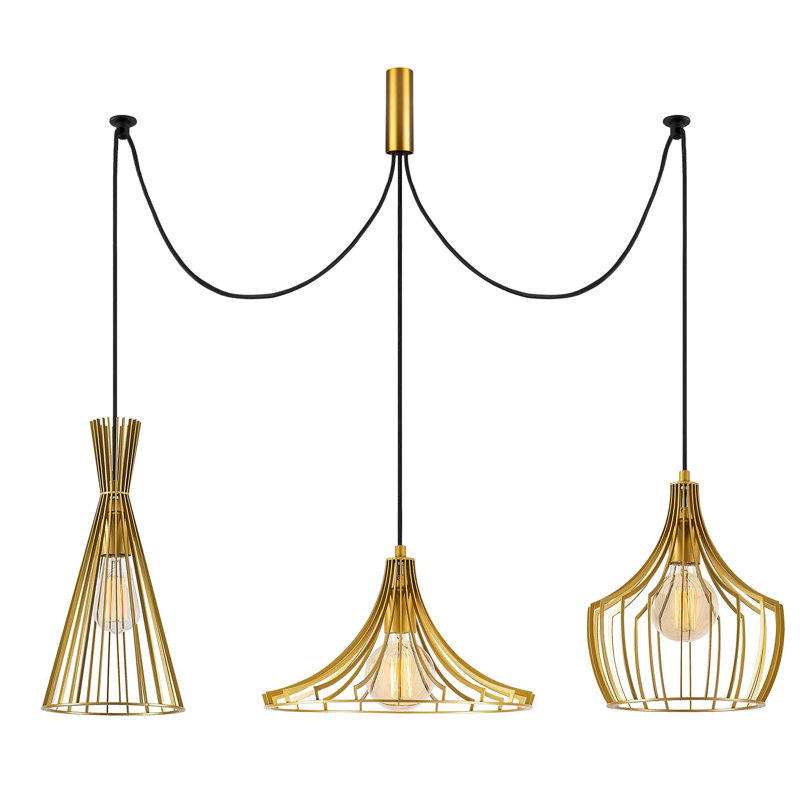 Lustre moderne doré, hauteur réglable, 44,9 po de diamètre x 51,2 po de hauteur | Corps en métal, 3 x douilles E27 (40 W maximum) | Design élégant pour le salon, la salle à manger et la décoration intérieure | Luminaire de fantaisie élégant
