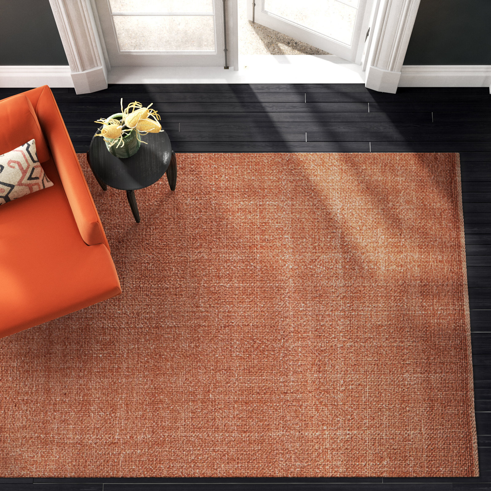 Fleurette Orange Hand-Woven Rug, Rectangle 5' x 8'